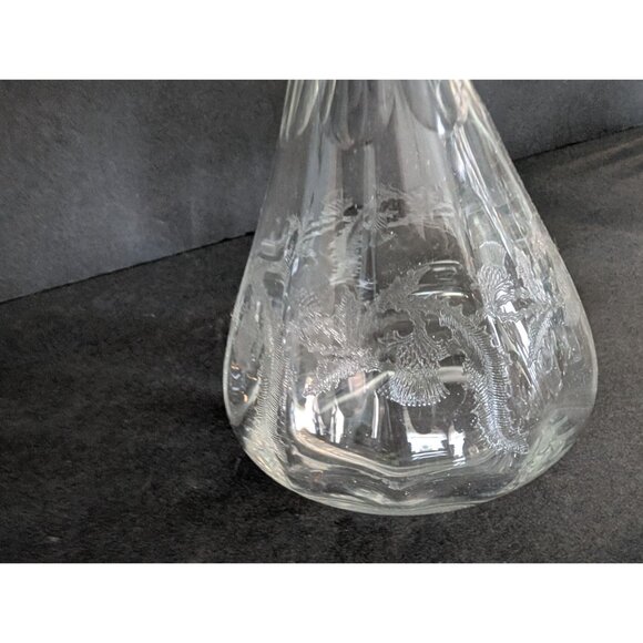 Vintage Princess House Glass Decanter With Etched Floral Design Faceted Stopper - Picture 2 of 6